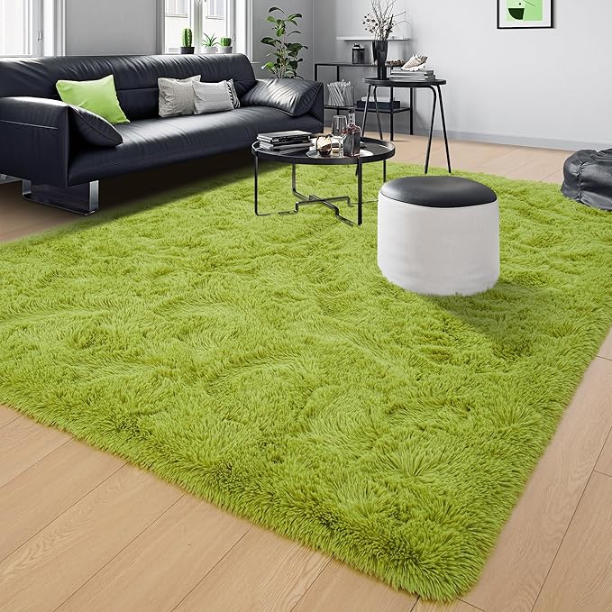 Tepook Fluffy Large Rugs for Living Room, Shag Area Rug 6x9 Soft Carpet for Bedroom, Modern Shaggy Rug for Kids Boys Girls, Plush Indoor Nursery Home Decor Rug with Non-Slip Bottom, Grass Green