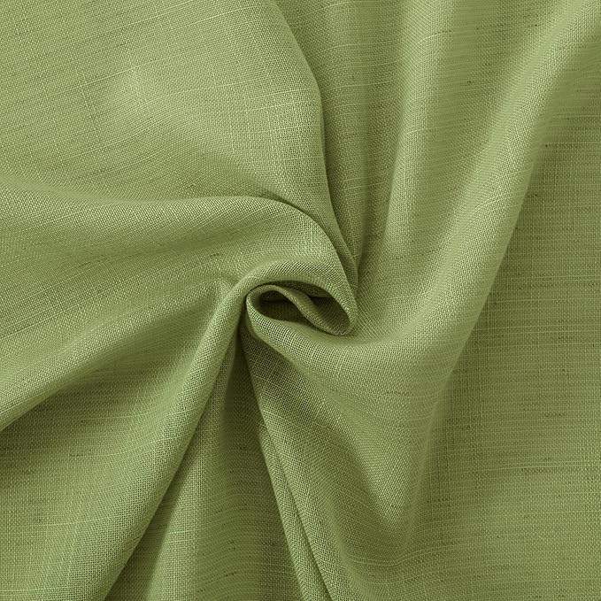BGment Short Linen Semi Sheer Curtains 40 Inch Length for Kitchen Cafe Window - Small Green Drapes Light Filtering with Rod Pocket for Front Door Bathroom, 2 Panels Set, 30 X 40 Inch