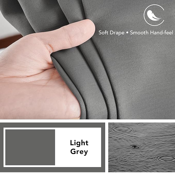 Deconovo Blackout Curtains, Thermal Insulated, W42 x L84 2 Panels, Back Tab, Machine Washable, Room-Darkening Drapes for Bedroom/Living Room Light Grey