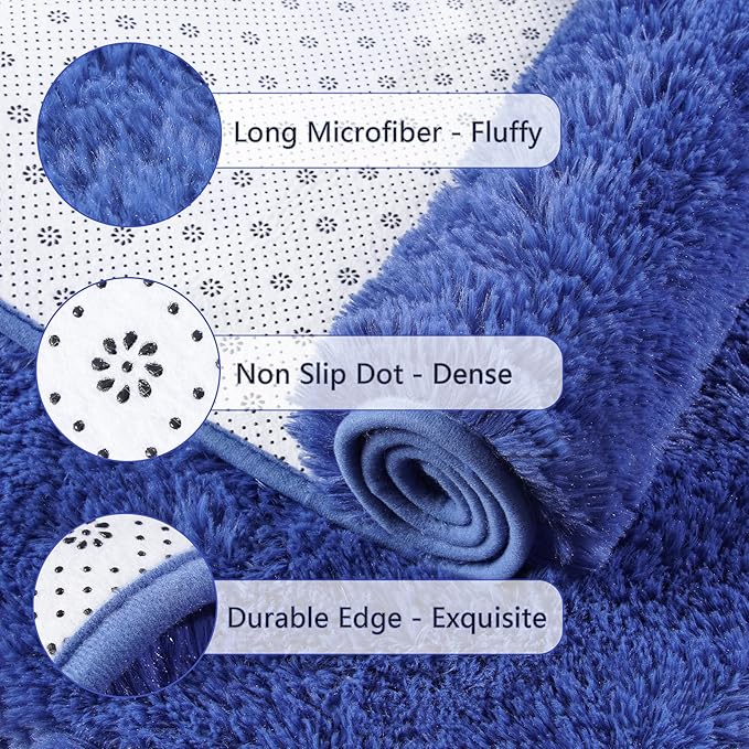 Chicrug Soft Runner Rug for Bedroom Living Room Plush Fluffy Rug 2x4 Feet, Shag Furry Runner Rug Carpet Non Shedding for Nursery Children Kids Girls Room Home Decorative, Navy