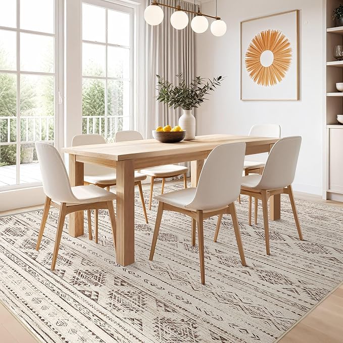 Nakagishi 5x8 Area Rug Living Room: Washable Boho Large Neutral Soft Farmhouse Rugs Stain Resistant Modern Indoor Floor Non-Slip Carpet for Bedroom Nursery Kids Office Dining Room Dorm - Dark Brown