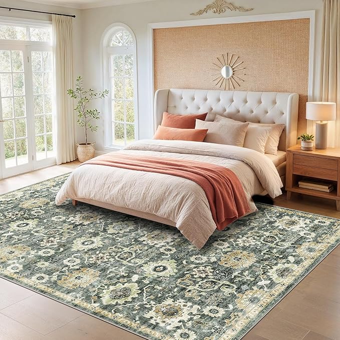 AMADA HOMEFURNISHING 5x7 Area Rugs, Washable Living Room Rug Low-Profile with Non-Slip Backing & Durable Edge Binding, Vintage 5x7 Rugs for Living Room, Bedroom, Dining Room
