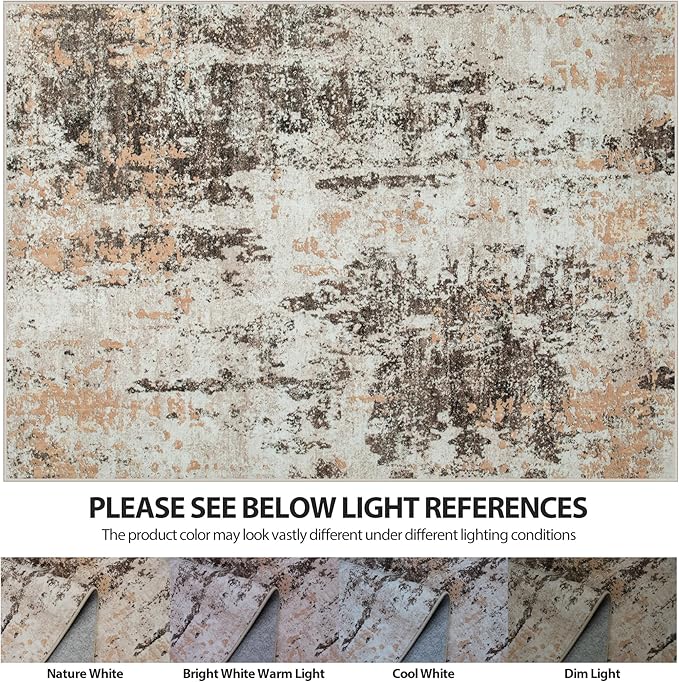 10x14 Area Rugs for Living Room Rug Washable: Abstract Large Rug Indoor Modern Carpet Non Slip for Dining Room Bedroom Nursery Home Office Brown Beige