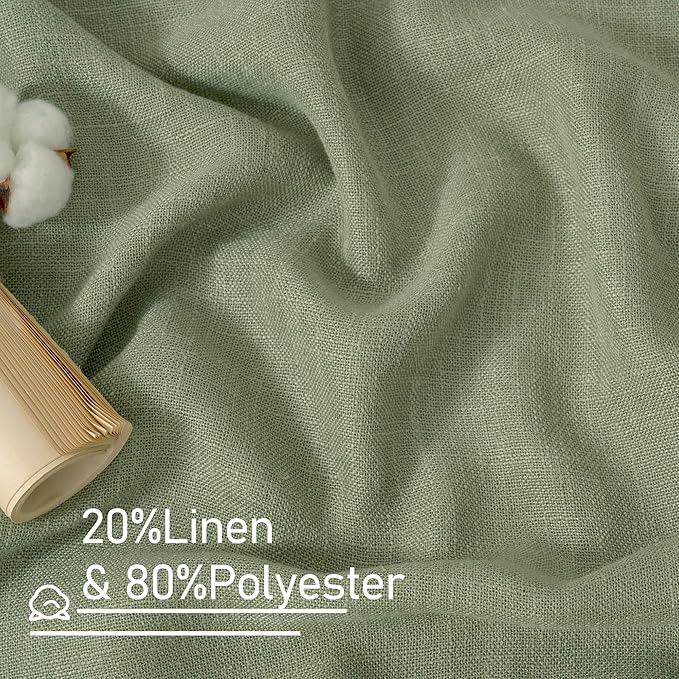 LAMIT 60 Inch Length Window Linen Curtains, Light Filtering Panels Back Tab and Rod Pocket Neutral Drapes for Bedroom/Living Room, Sage Green, 2 Panels, 34 x 60 Inch