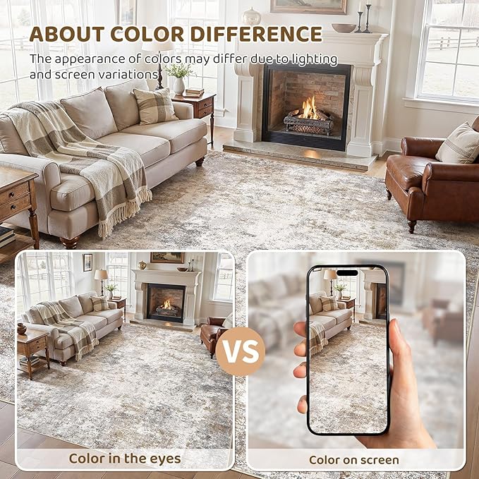 UERMEI 10x13 Area Rug Living Room Rugs - Washable Neutral Modern Abstract Soft Thin Rug Indoor Floor No Slip Rug Carpet for Bedroom Under Dining Table Home Office Decor - Brown Grey