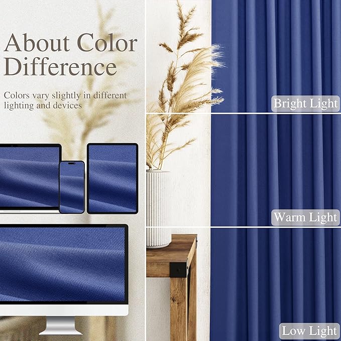 Extra Long Classic Blue Linen Curtains 120 Inch for Living Room 2 Panels Set Rod Pocket Back Tab Light Filtering Semi Sheer Linen Window Drapes Privacy High Ceiling Drapes for Farmhouse 52x120