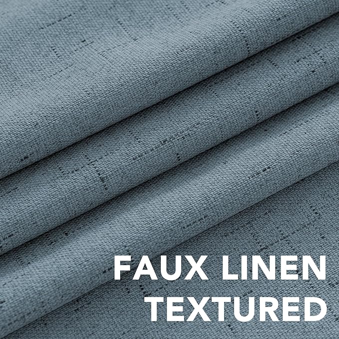 H.VERSAILTEX Primitive Linen Curtains 100% Blackout Curtain Drapes Burlap Curtains with White Thermal Insulated Liner, Grommet Top Drapes Living Room/Bedroom (2 Panels, 42 x 45 Inch, Stone Blue)
