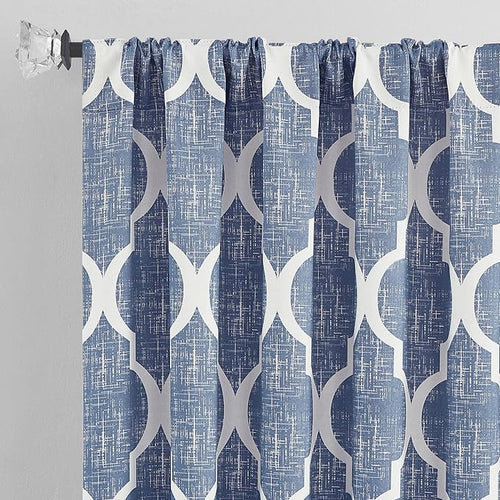 Beauoop 100% Blackout Curtains 84 Inches Long 2 Panels for Bedroom Living Room Blue Moroccan Geo Room Darkening Thermal Insulated Soundproof Rod Pocket Back Tab Window Treatments Drapes, 50x84