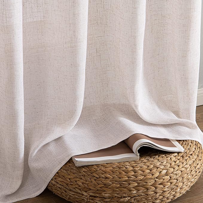 MIULEE Natural White Linen Curtains 92 Inch Length 2 Panels for Bedroom Living Room, Soft Thick Linen Textured Window Drapes Semi Sheer Light Filtering Back Tab Rod Pocket Burlap Look Decor