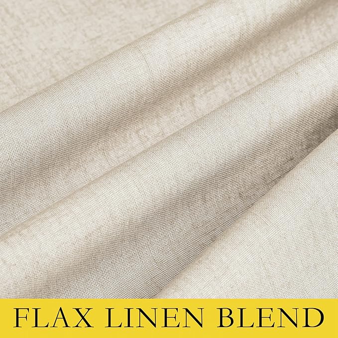 NICETOWN 100% Absolutely Blackout Linen Curtains with Thermal Insulated White Liner, Beige, 52" Wide by 45" Long, 2 Pieces, Anti-Rust Grommet Natural Burlap Fabric Window Drapes for Bedroom/Kids Room