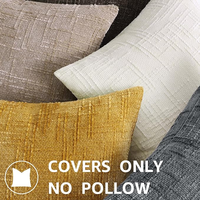 decorUhome Oatmeal Chenille Throw Pillow Covers 20x20 Set of 2 Textured Soft Cozy Slubby Couch Pillow Covers Modern Farmhouse Boho Decorative Pillow Cases for Bed Sofa Living Room