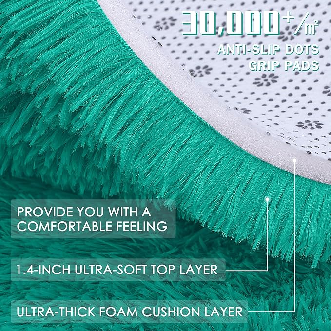 OLANLY 8x10 Machine Washable Large Area Rugs for Living Room, Bedroom, Soft Fluffy Shaggy Bedside Rug, Indoor Floor Carpet for Kids Girls and Boys, Dorms, Nursery, Home Decor Aesthetic, Teal Green