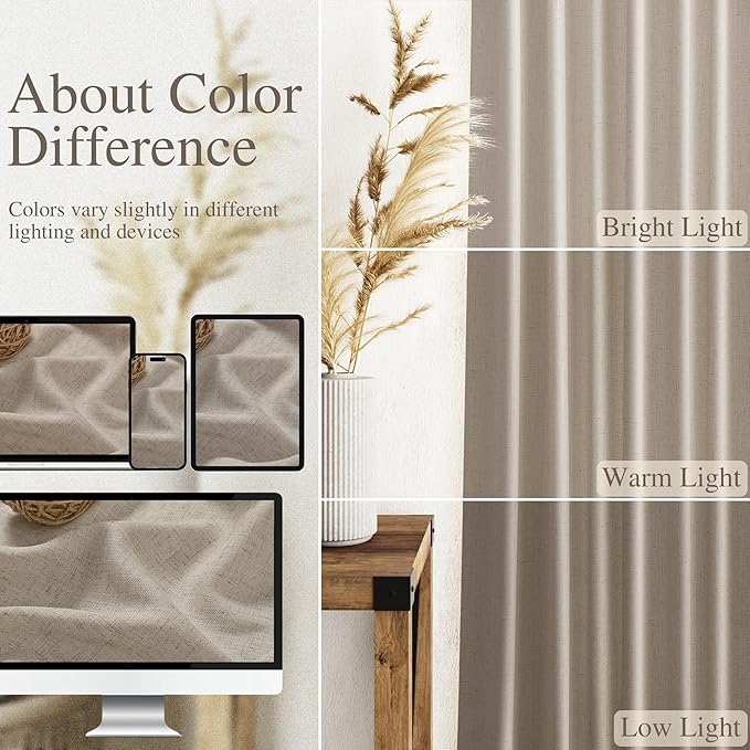 Nanspring Cobblestone Linen Curtains 80 Inch Length for Living Room Light Filtering Semi Sheer Curtain Back Tab Modern Farmhouse Decor Elegant Drapes for Bedroom Dinner Room 52x80, 2 Panels