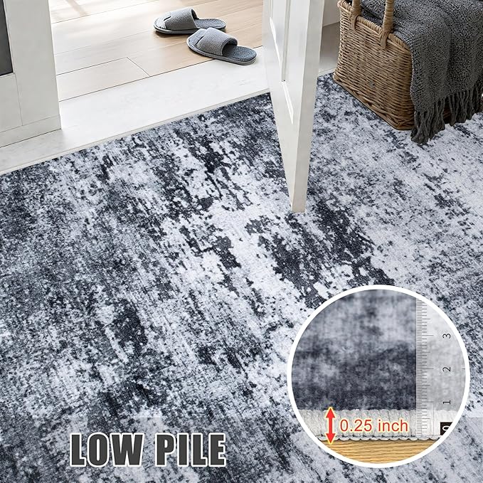 10x12 Area Rug Living Room Rug: Washable Modern Abstract Soft Thin Rug Indoor Floor No Slip Stain Resistant Carpet for Bedroom Dining Room Farmhouse Nursery Home Office - Black