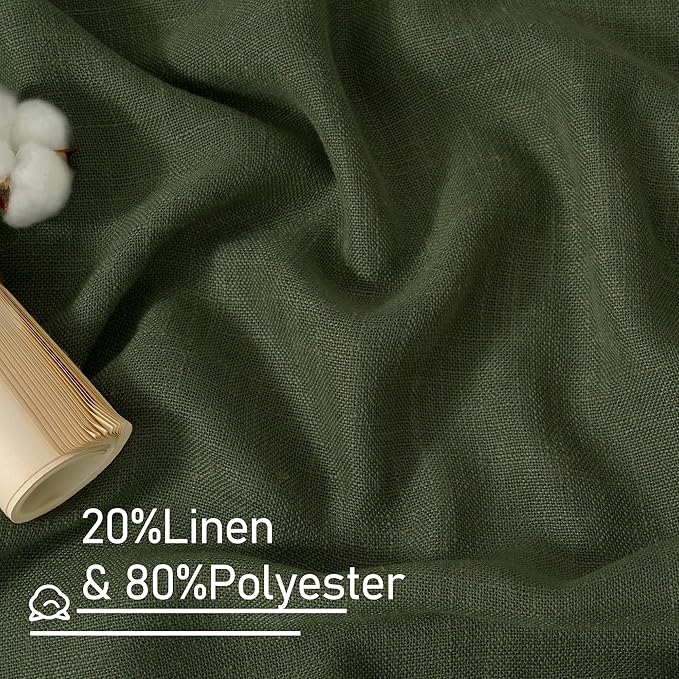 LAMIT Olive Green Linen Window Curtains 30 Inches Long 2 Panels, Semi Sheer Light Filtering Panels Back Tab and Rod Pocket Christmas Drapes for Basement/Small Windows, 34 x 30 Inch