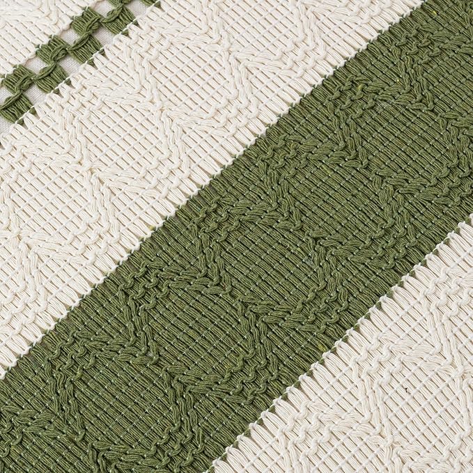 Fancy Homi Set of 1 Boho Moss Green Decorative Throw Pillow Cover 20x20 Inch for Couch Bed Sofa, Aesthetic Modern Organic Farmhouse Home Decor, Soft Cotton Cute Accent Macrame Woven Cushion Case