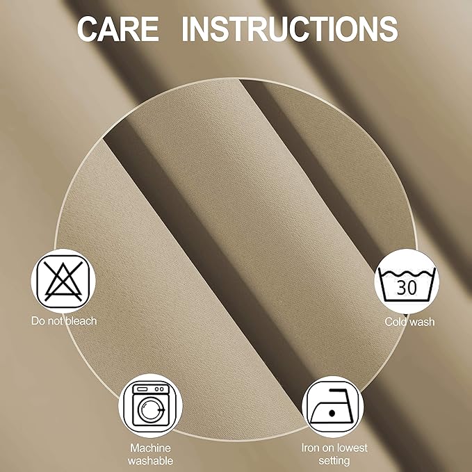 LEMOMO Beige Blackout Curtains/42 x 84 Inch/Set of 2 Panels Room Darkening Curtains for Bedroom