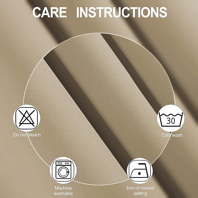 LEMOMO Beige Blackout Curtains 34 x 63 Inch Length/Set of 2 Curtain Panels/Thermal Insulated Room Darkening Blackout Curtains for Bedroom