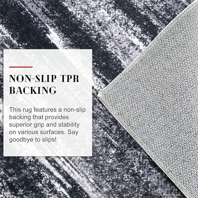 Lansny Modern Abstract Runner Rug 2x6, Black Grey Washable Entryway Runner Non-Slip Soft Hallway Rug Runner Thin Print Faux Wool Carpet for Kitchen Bedroom Laundry Room Indoor