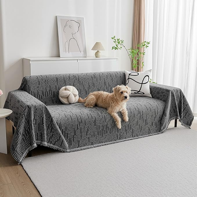 MYSKY HOME Couch Covers for Sofa, Dog Couch Cover Protector, Dark Grey Lines Sofa Covers for Sectional L Shape, Pets Couch Throw Cover Washable Durable Large Couch Cover for Dogs, Cats, 91"X150"