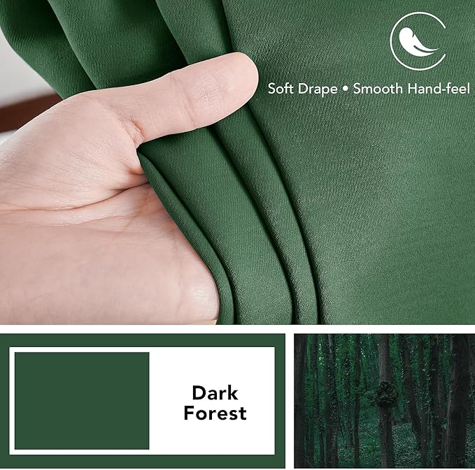 Deconovo Blackout Curtains, Thermal Insulated, W52 x L45 2 Panels, Back Tab, Machine Washable, Room-Darkening Drapes for Bedroom/Living Room Dark Forest