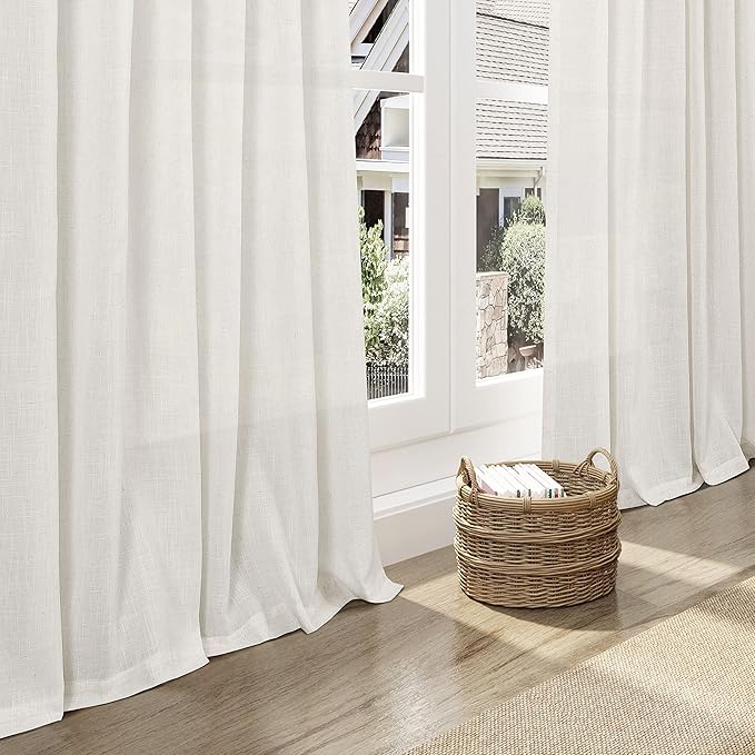 Cream Linen Curtains 67 Inch Length for Living Room 2 Panels Set Neutral Modern Farmhouse Window Curtain Semi Sheer Light Filtering Privacy Back Tab Rod Pocket Drapes for Bedroom Natural Ivory 52x67