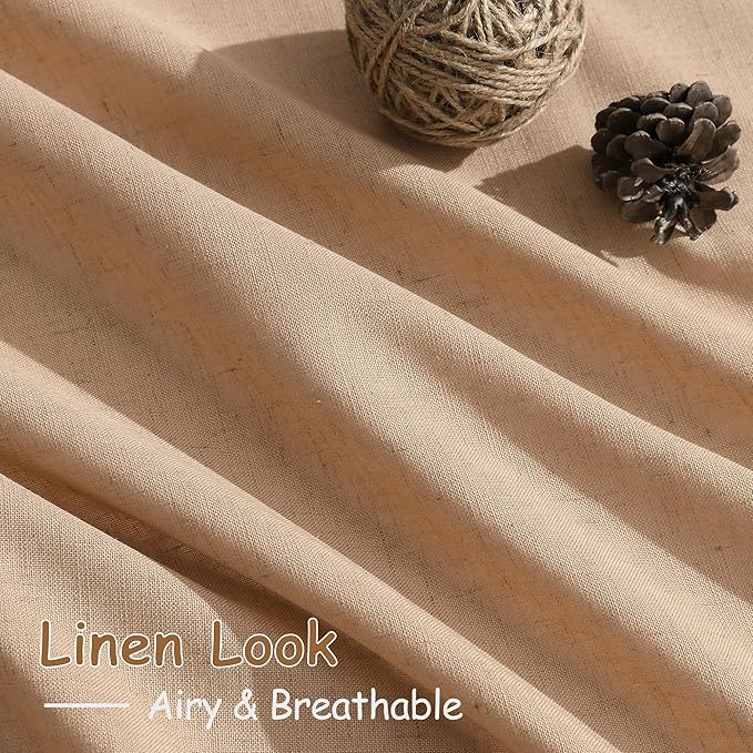 Camel Linen Curtains 84 Inches Long for Bedroom Back Tab Light Filtering Privacy Semi Sheer Drapes Modern Farmhouse Decor Camel Cotton Elegant for Living Room Curtain 2 Panels Set 52x84 Inch