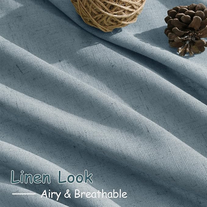 Nanspring Light Blue Linen Curtains for Living Room Bedroom 100 Inches Long Back Tab Rod Pocket Light Filtering Drapes for Protect Privacy Curtain Modern Farmhouse Decor 2 Panels Set 52x100