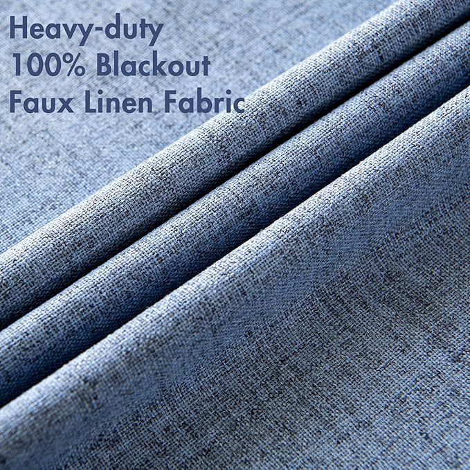 MIULEE Linen Texture Curtains for Bedroom Solid 100% Blackout Thermal Insulated Stone Blue Curtains Grommet Room Darkening Drapes Luxury Decor for Living Room Nursery 52x96 Inch (2 Panels)