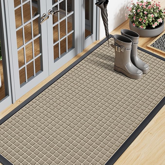 Smiry Front Door Mat Outside Entrance, Heavy Duty Natural Rubber Doormat, Non Slip, Trap Dirt and Moisture, Easy Clean, Low Profile Welcome Floor Mats for Indoor Outdoor Entry, 59x23 Inch, Beige