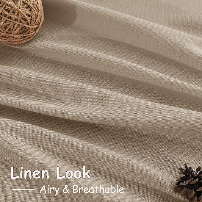 Sepia Beige Linen Curtains 102 Inches Long for Living Room Rustic Farmhouse Decor Light Filtering Semi Sheer Curtain Back Tab Neutral Modern Luxury Drapes for Bedroom Office 52x102, 2 Panels