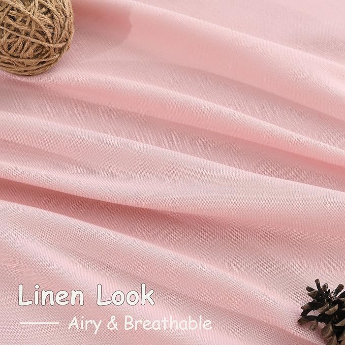 Pink Curtains 63 Inches Long 2 Panel Sets for Baby Girl Bedroom Light Filtering Linen Drapes for Kitchen Windows Rod Pocket Back Tab Short See Through Curtain Home Decor 52x63