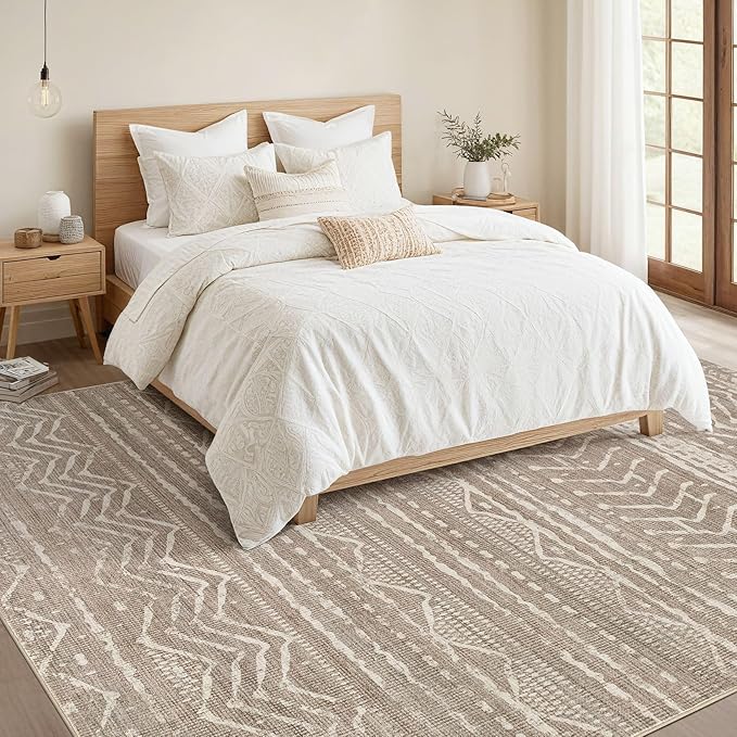 Nakagishi 10x14 Area Rugs Living Room: Washable Boho Large Neutral Modern Soft Stain Resistant Farmhouse Indoor Floor Rug Non-Slip Carpet for Bedroom Nursery Playroom Office Dining Room- Dark Brown