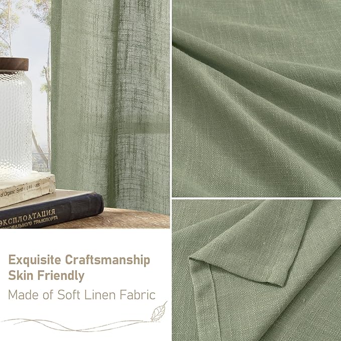 LAMIT Sage Green 72 inch Linen Curtains for Living Room 2 Panels, Linen Textured Light Filtering Semi Sheer Back Tab and Rod Pocket Window Curtain Panels for Bedroom/Farmhouse, 52 x 72 Inch
