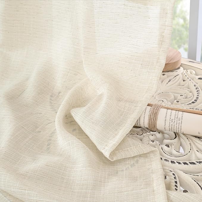 BGment Beige Linen Curtains 80 Inches Long for Living Room - Semi Sheer Rod Pocket Light Filtering Window Drapes for Bedroom Dining Room Decor Lightweight Rustic, 2 Panels, 52 Inch Wide Each Panel