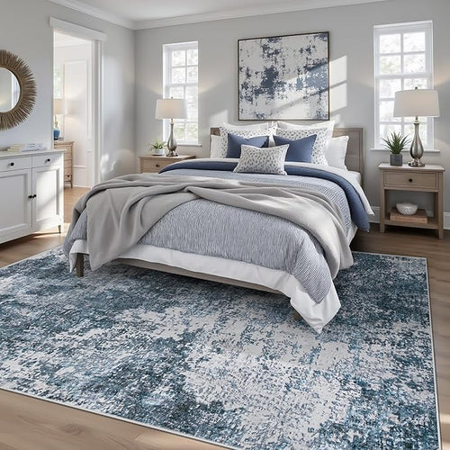 Area Rugs 6x9 for Living Room: Washable Rug Modern Abstract Neutral Soft Non-Slip Low-Pile Indoor Carpet for Bedroom Dining Room Playroom Home Office (Blue Grey, 6'x9')