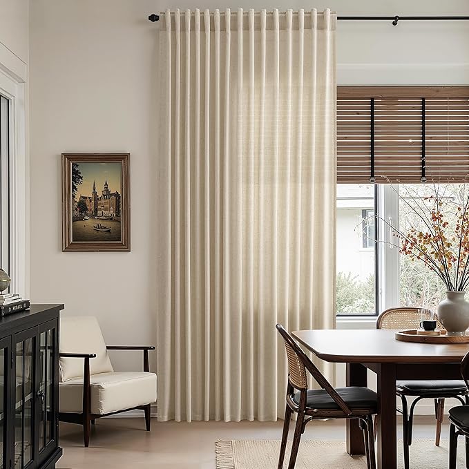 Taupe Burlywood Linen 112 Inch Curtains for Living Room Light Filtering Semi Sheer Curtain Back Tab Rustic Modern Farmhouse Decor Drapes Floor to Ceiling High Window for Bedroom 52x112, 2 Panels