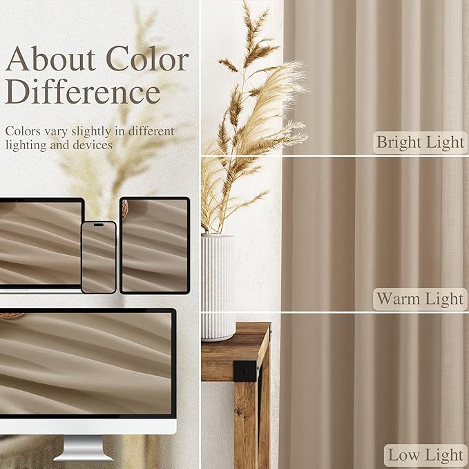Sepia Beige Linen Curtains 120 Inches Long for Living Room Farmhouse Decor Light Filtering Semi Sheer Curtain Back Tab Neutral Extra Long Floor to Ceiling High Window for Bedroom 52x120, 2 Panels
