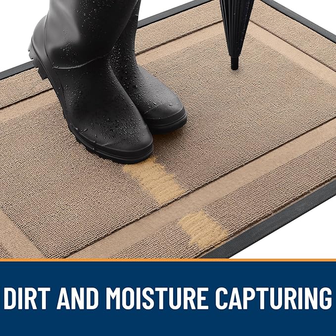 OLANLY Front Door Mat Indoor Outdoor Entrance, Waterproof All-Season, All-Weather Doormat, Sturdy Natural Rubber, Low Profile, Easy Clean Patio Porch Entryway Mat, 47x23, Mocha