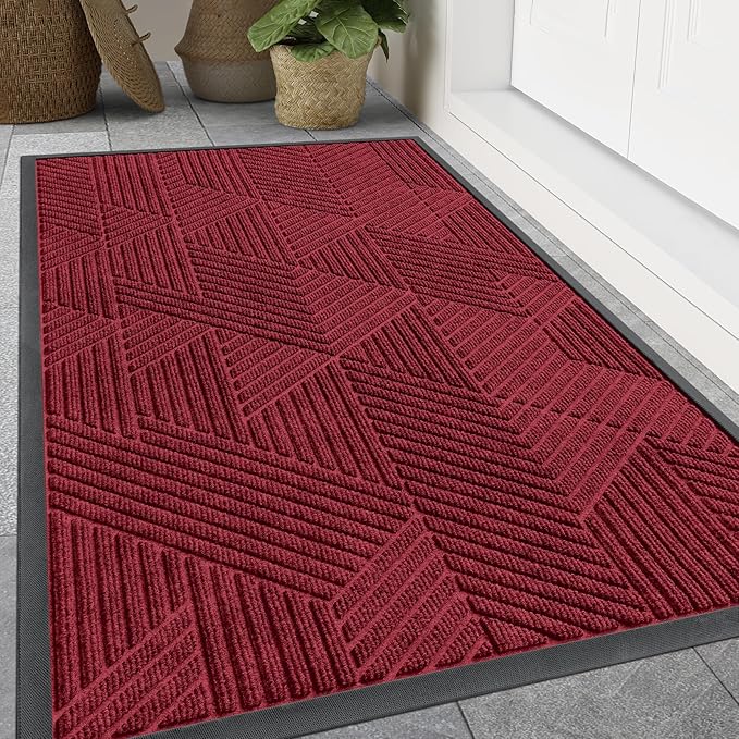 Smiry Front Door Mat Outside Entrance, Heavy Duty Sturdy Natural Rubber Doormat, Trap Dirt and Moisture, Easy Clean Low Profile Welcome Floor Mats for Indoor Outdoor Entry, 47x23 Inch, Wine Red