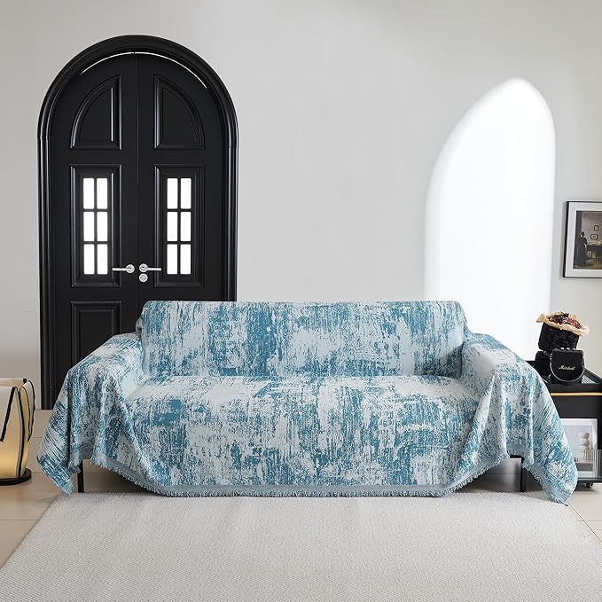 MYSKY HOME Sectional Couch Cover Sage Abstract Geometric Sofa Covers for Sectional Sofa L Shape Chenille Couch Protector for Dogs Pets Couch Throw Cover Washable Durable for Home Decor, 91" X134"