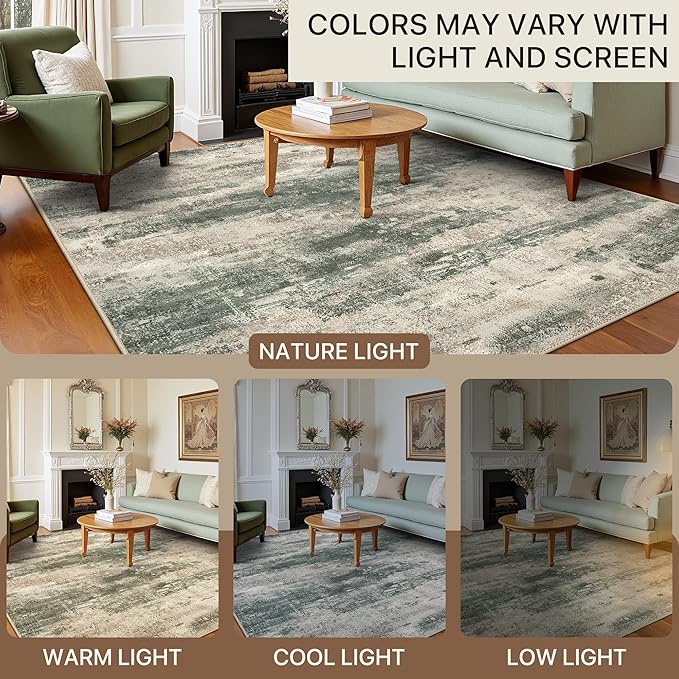 Runner Rug for Hallway Kitchen, 2'6"x6' Machine Washable Runners Rug for Entryway, Soft Modern Abstract Throw Rugs, Low Pile Floor Cover with Non Slip Backing, Grey/Dark Green