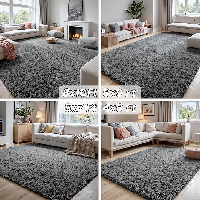 6x9 Area Rugs for Living Room Rug: Soft Fluffy Shag Gray Rugs for Bedroom, Non-Slip Large Fuzzy Plush Rug Indoor Floor Carpet for Nursery Kids Boys Girls Room, Dorms, Playroom, Modern Home Decor