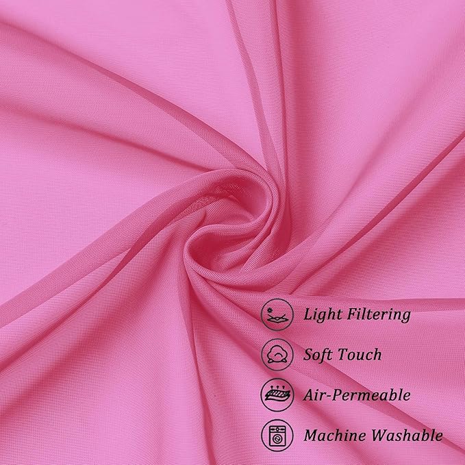 Chyhomenyc Hot Pink Sheer Curtains 96 inches Long 2 Panels, Light Filtering Soft Airy Solid Elegant Voile Window Treatment Drapes for Bedroom Living Room, 42Wx96L, 8FT L