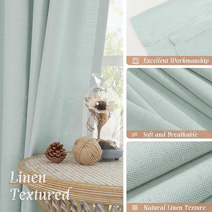 LAMIT Linen Blended Curtains 72 inch for Bedroom, Linen Textured Light Filtering Drapes Rod Pocket Boho Neutral Panels for Farmhouse/Living Room, 2 Panels, 52 x 72 Inch, Light Blue