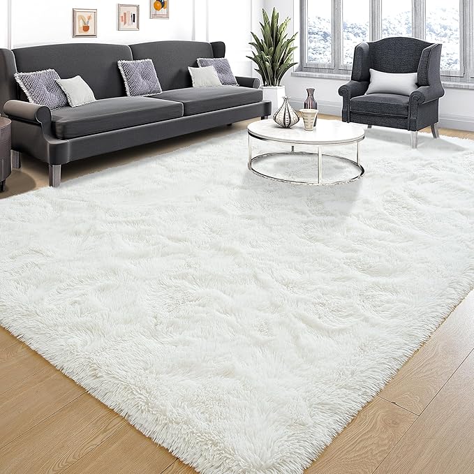 Tepook Super Soft Fluffy Rugs for Living Room, Area Rugs 8x10 for Bedroom, Modern Shaggy Rug Fuzzy Carpets for Kids, Plush Indoor Nursery Home Decor Rug with Non-Slip Bottom, Cream White