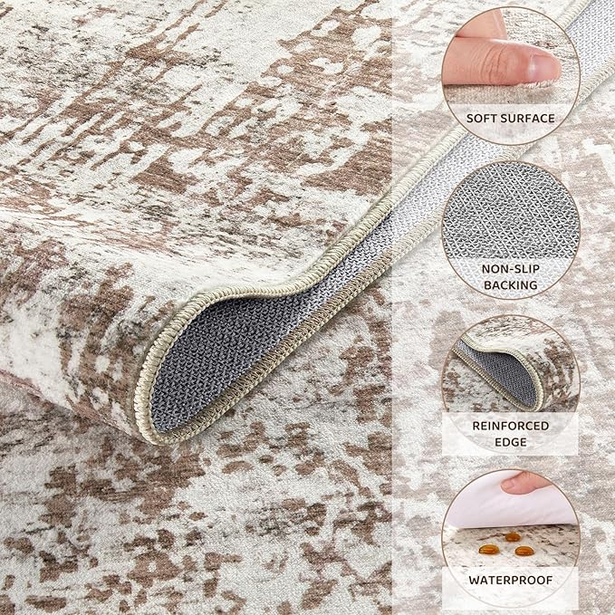 UERMEI 6x8 Area Rug Living Room Rugs - Washable Neutral Modern Abstract Soft Thin Rug Indoor Floor No Slip Rug Carpet for Bedroom Under Dining Table Home Office Decor - Brown/Grey/Red