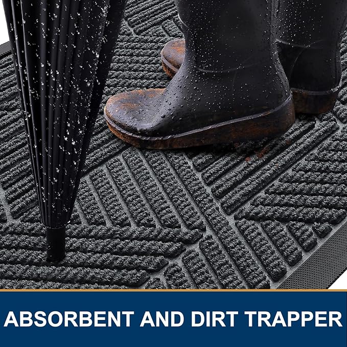 Smiry Front Door Mat Outside Entrance, Heavy Duty Sturdy Natural Rubber Doormat, Trap Dirt and Moisture, Easy Clean Low Profile Mats for Indoor Outdoor Entry, Irregular Triangle (47x32, Grey)