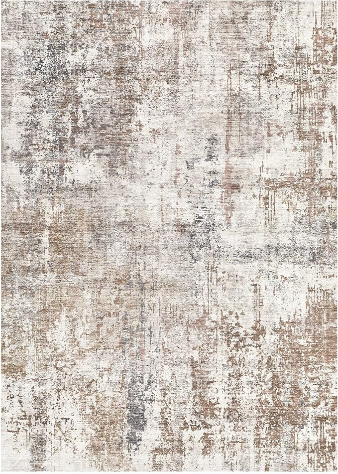 Area Rug Living Room Rugs - Washable Neutral Modern Abstract Soft Thin Rug Indoor Floor No Slip Rug Carpet for Bedroom Under Dining Table Home Office Decor - Brown/Grey/Red - 9x12