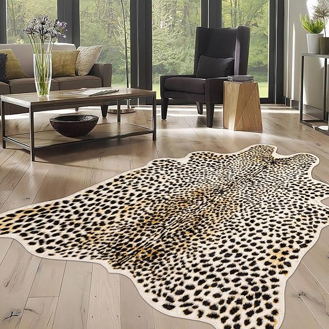 Oversized Cheetah Print Rug, Large Leopard Rug 6.2x8.2 Feet Faux Animal Print Skin Cheetah Area Rug for Bedroom Living Room Animal Fur Hide Rustic Antelope Deer Multicolor